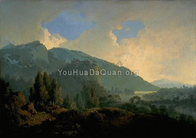 An Italian Landscape with Mountains and a River - 约瑟夫·怀特·德比